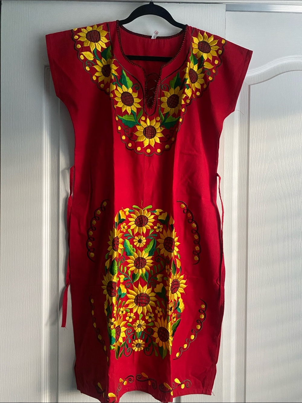 Beautiful Red Sunflower Embroidered Mexican Dress